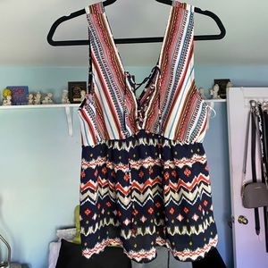 Multi colored lace up tank